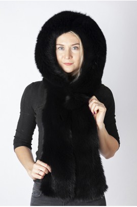 Black fox fur hood-scarf